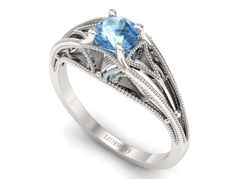 Pierścionek z topazem w białym złocie 585 styl vintage - p16667btp - 3