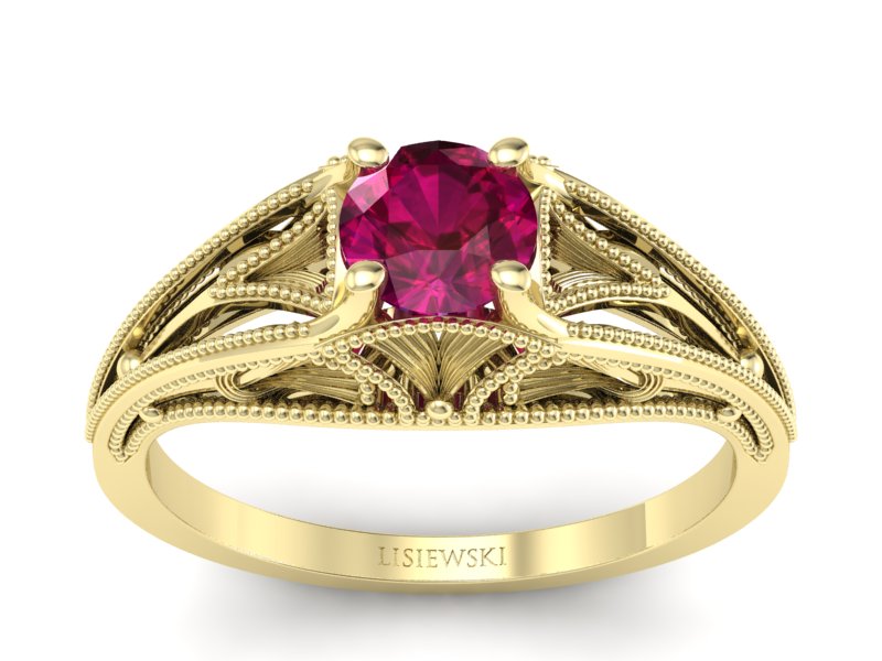 Złoty Pierścionek z rubinem żółte złoto próby 585 - p16667zr - 1