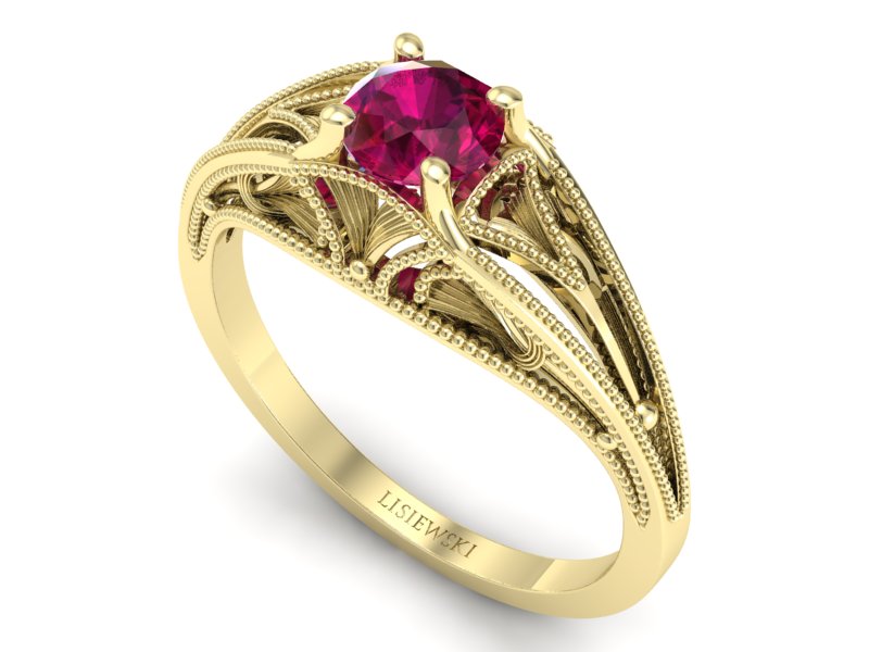 Złoty Pierścionek z rubinem żółte złoto próby 585 - p16667zr - 3