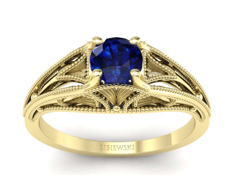 Złoty Pierścionek z szafirem żółte złoto 585 - p16667zsz - 1