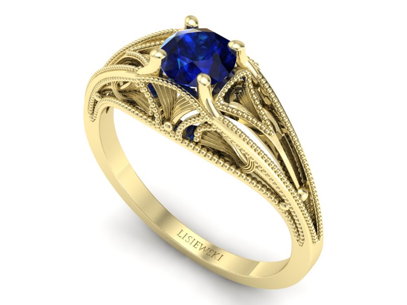 Złoty Pierścionek z szafirem żółte złoto 585 - p16667zsz - 3