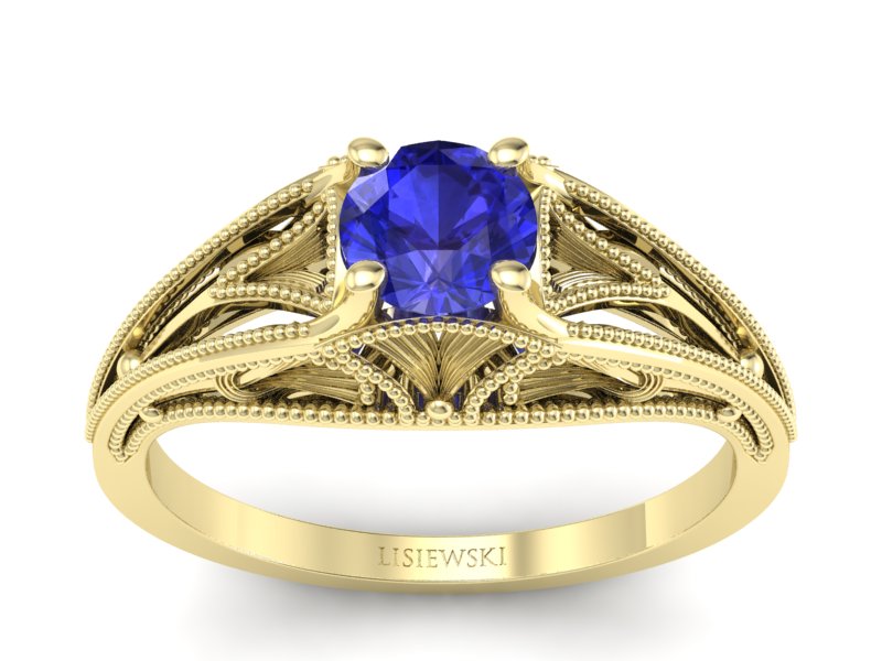 Złoty Pierścionek z szafirem żółte złoto szafir - p16667zszc - 1