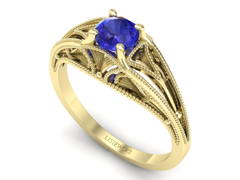 Złoty Pierścionek z szafirem żółte złoto szafir - p16667zszc - 3