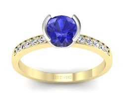 Złoty Pierścionek z szafirem i diamentami - p16682zbszc