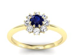 Pierścionek z szafirem i brylantami żółte złoto - p16683zsz