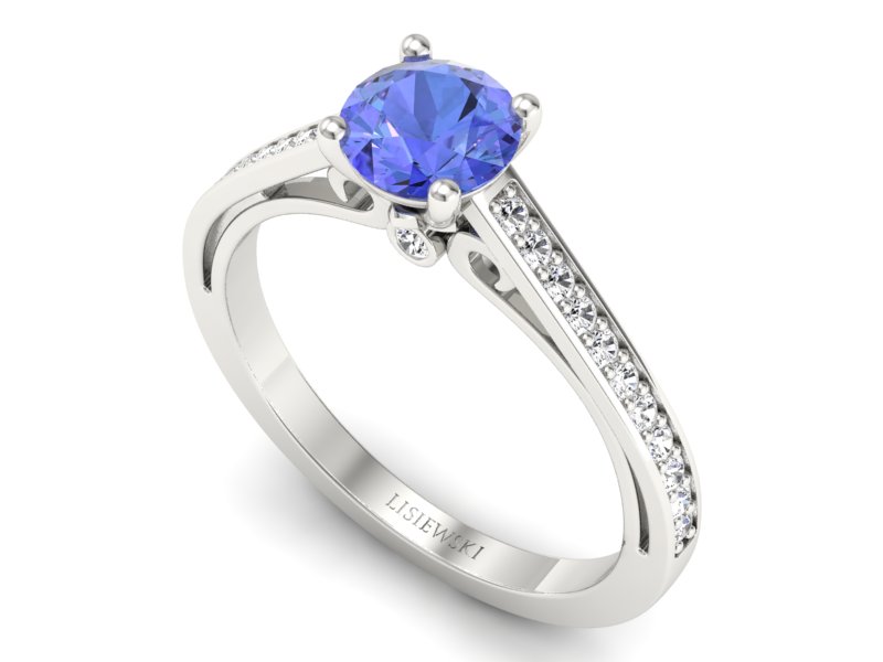 Pierścionek z tanzanitem białe złoto i brylantami - p16699bt - 3