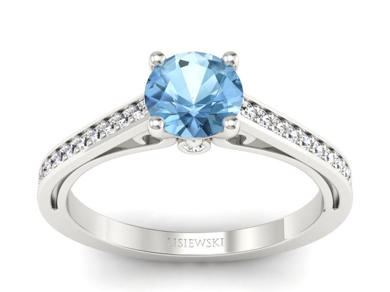 Pierścionek z topazem i brylantami białe złoto - p16699btp - 1
