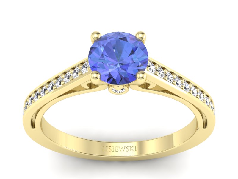 Pierścionek żółte złoto z tanzanitem i brylantami - p16699zt - 1