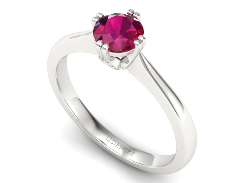 Pierścionek z rubinem i brylantami białe złoto - p16703br