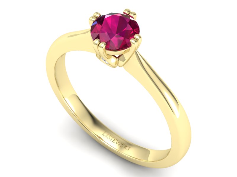 Pierścionek z rubinem i brylantami żółte złoto - p16703zr - 3