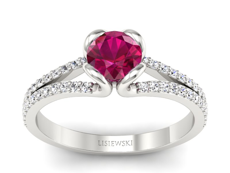 Pierścionek z rubinem i brylantami białe złoto - p16707br - 1