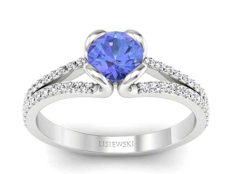 Pierścionek z tanzanitem białe złoto i brylantami - p16707bt - 1