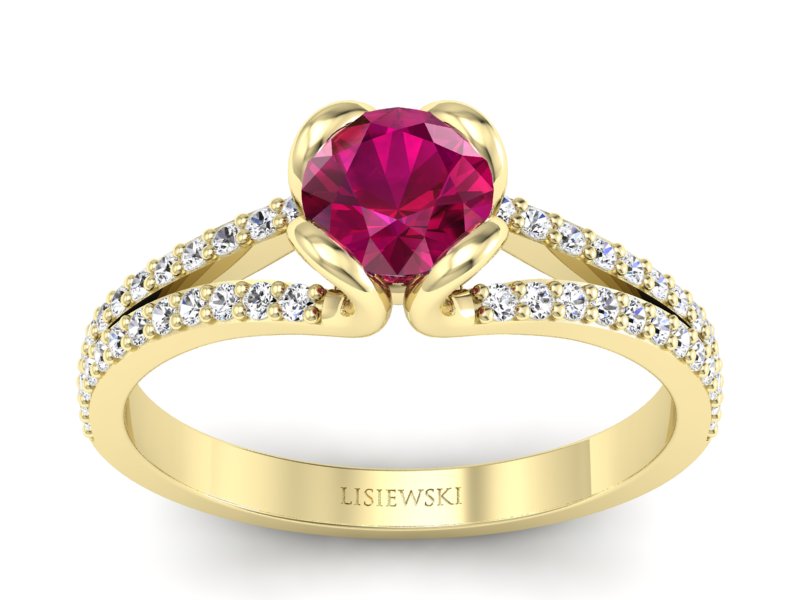 Pierścionek z rubinem i brylantami żółte złoto - p16707zr - 1