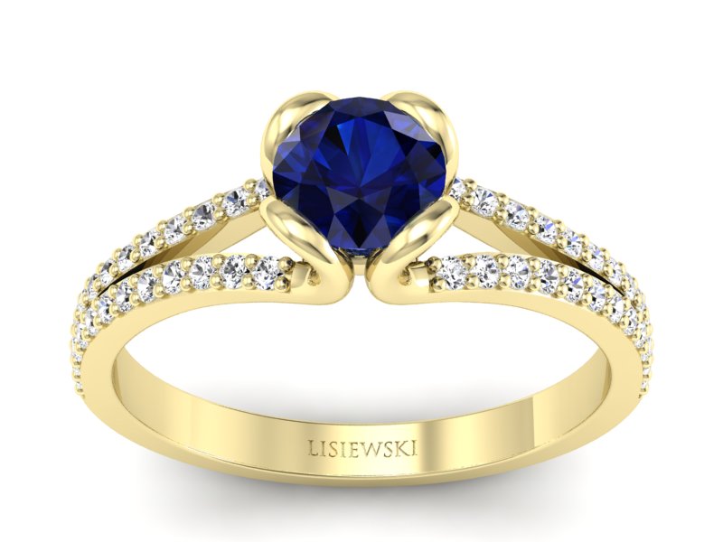 Pierścionek z szafirem i brylantami żółte złoto - p16707zsz - 1