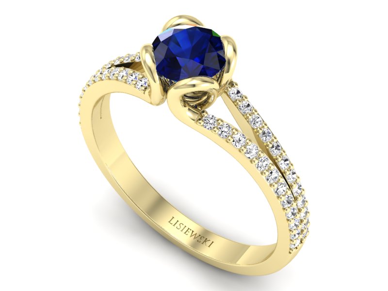 Pierścionek z szafirem i brylantami żółte złoto - p16707zsz - 3