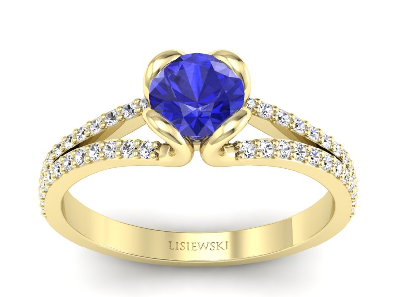 Pierścionek z szafirem i brylantami żółte złoto - p16707zszc - 1