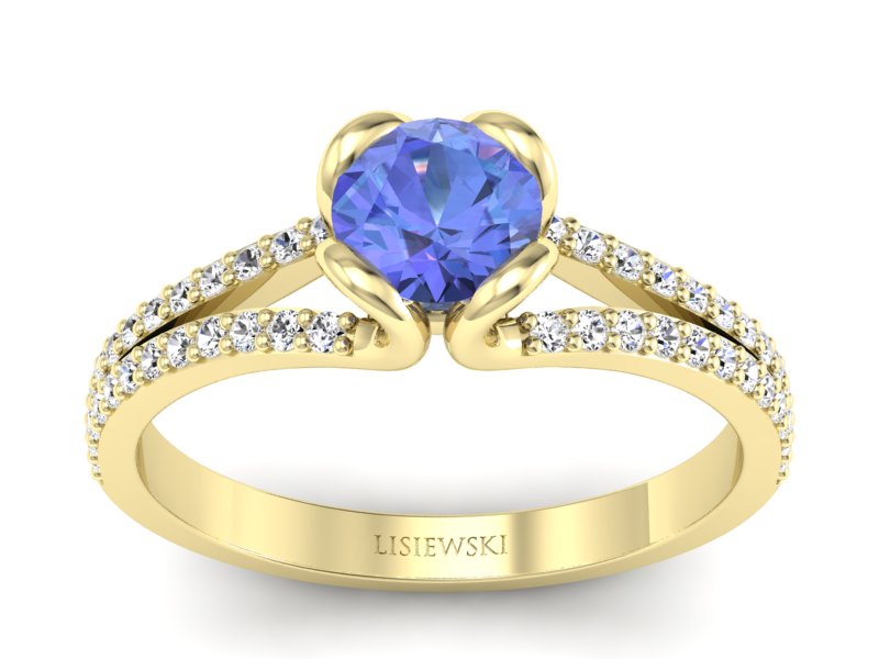 Pierścionek żółte złoto z tanzanitem i brylantami - p16707zt - 1