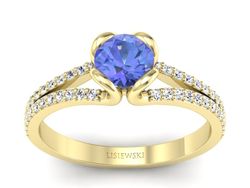 Pierścionek żółte złoto z tanzanitem i brylantami - p16707zt