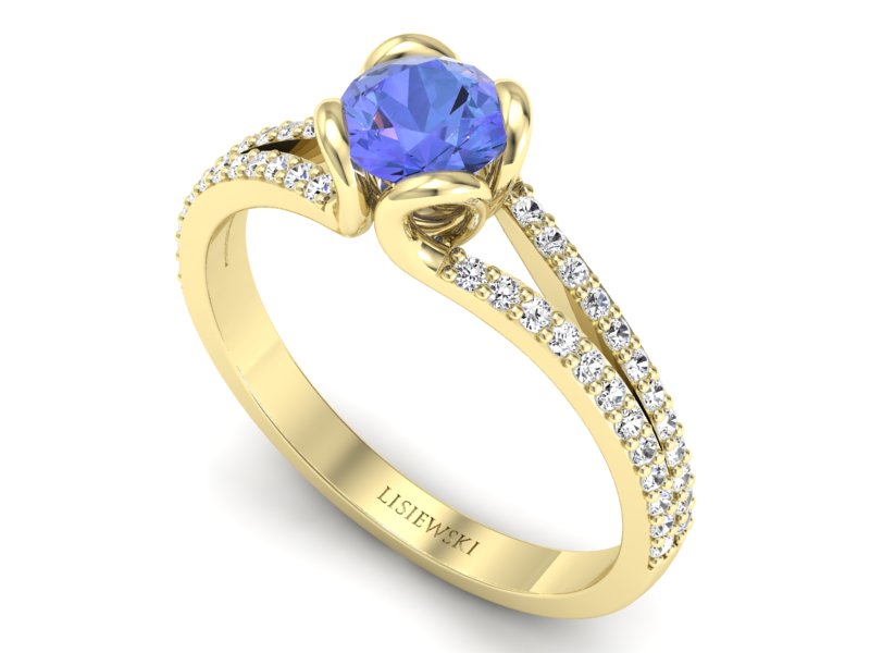 Pierścionek żółte złoto z tanzanitem i brylantami - p16707zt - 3