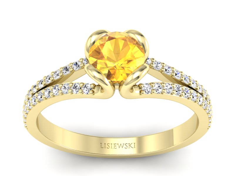 Pierścionek żółte złoto z szafirem i brylantami - p16707zz - 1