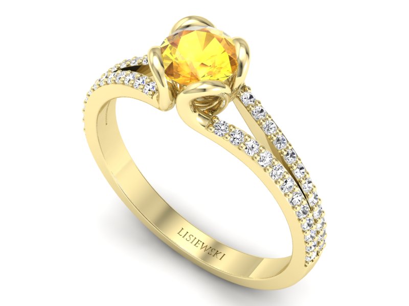 Pierścionek żółte złoto z szafirem i brylantami - p16707zz - 3