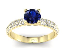 Złoty pierścionek z szafirem i diamentami - p16710zsz