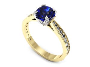 Złoty pierścionek z szafirem i diamentami