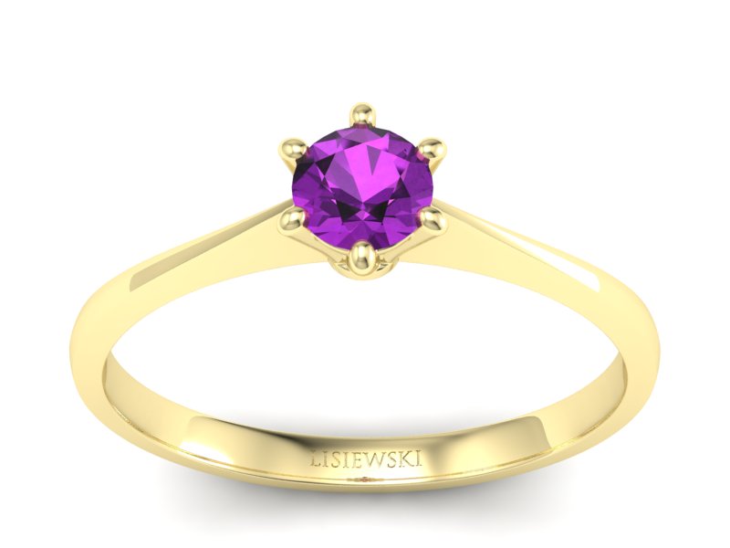 Złoty Pierścionek z ametystem żółte złoto 585 - p16760zat - 1