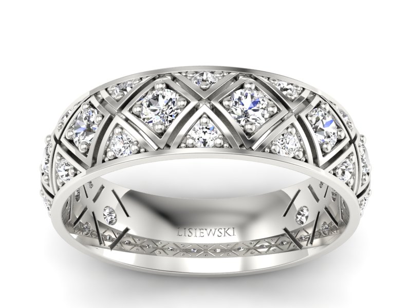 Pierscionek Obrączka z brylantami białe złoto 585 - p16770b - 1