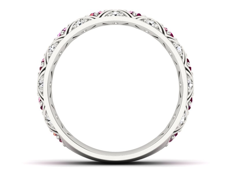 Obrączka z brylantami białe złoto i rubinami 585 - p16770br - 2