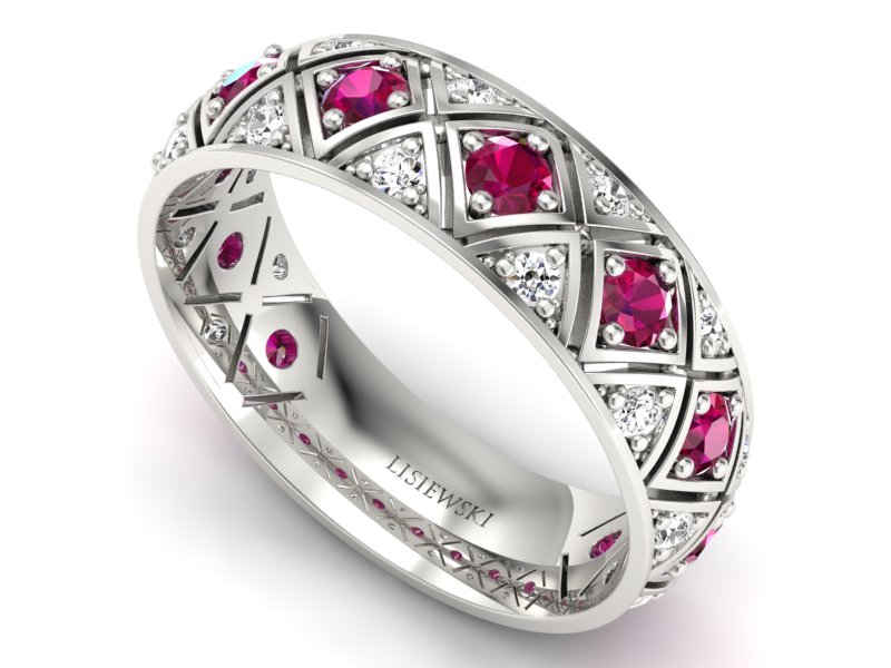 Obrączka z brylantami białe złoto i rubinami 585 - p16770br - 3