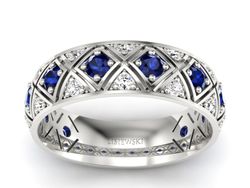 Obrączka z brylantami i szafirami białe złoto - p16770bsz