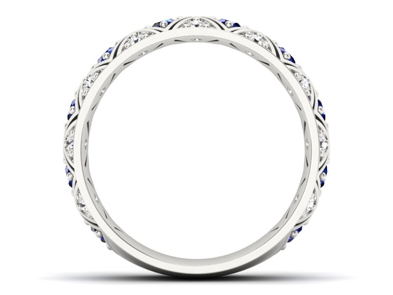 Obrączka z brylantami i szafirami białe złoto - p16770bsz - 2