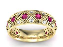 Obrączka z brylantami żółte złoto i rubinami 585 - p16770zr