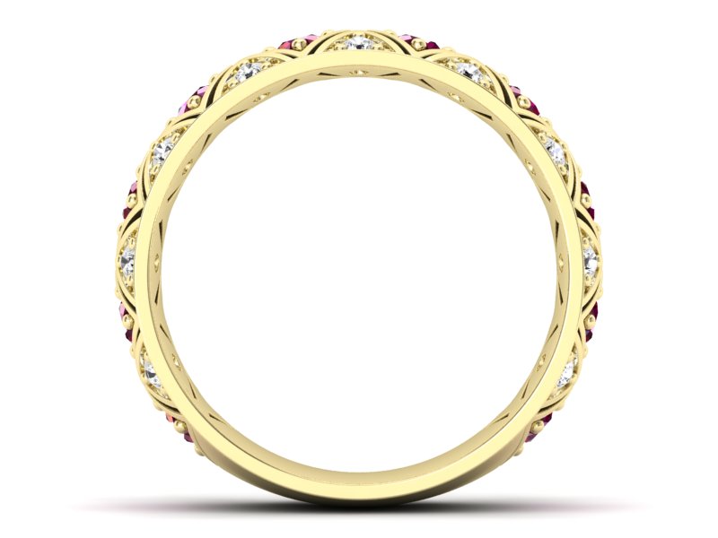 Obrączka z brylantami żółte złoto i rubinami 585 - p16770zr - 2