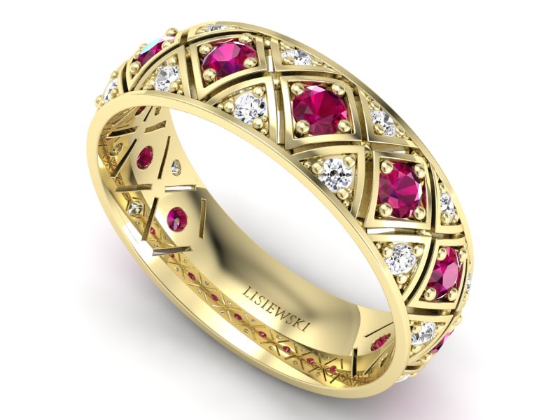 Obrączka z brylantami żółte złoto i rubinami 585 - p16770zr - 3
