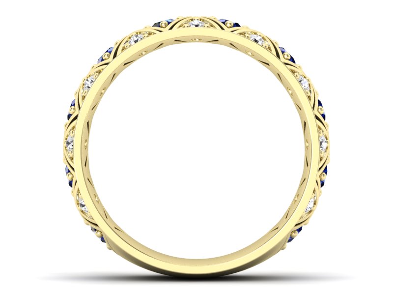Obrączka z brylantami i szafirami żółte złoto - p16770zsz - 2