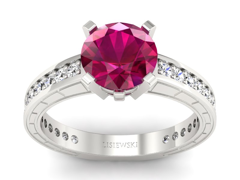 Pierścionek z rubinem i brylantami białe złoto - p16779br - 1