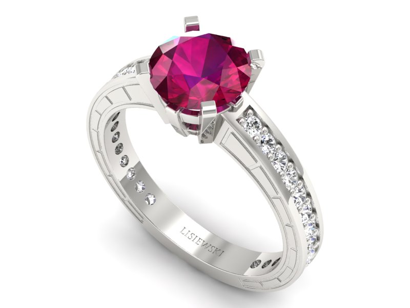 Pierścionek z rubinem i brylantami białe złoto - p16779br - 3