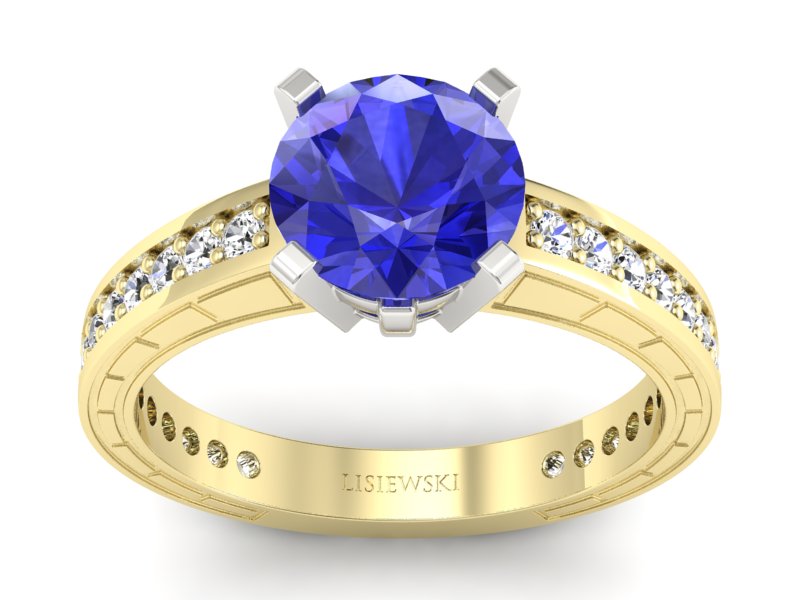 Złoty Pierścionek z szafirem i diamentami - p16779zbszc - 1