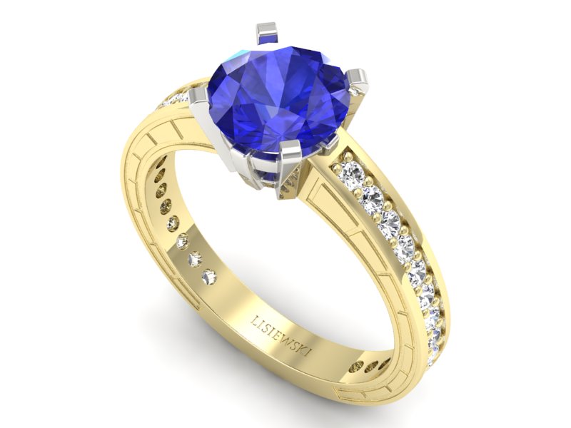 Złoty Pierścionek z szafirem i diamentami - p16779zbszc - 3