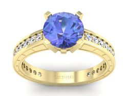 Pierścionek żółte złoto z tanzanitem i brylantami - p16779zt