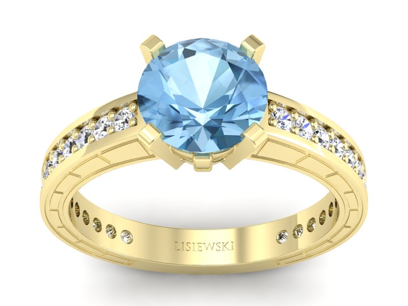 Pierścionek z topazem i brylantami żółte złoto - p16779ztp - 1