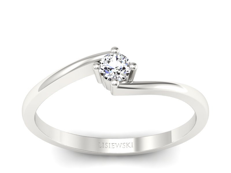 Złoty Pierścionek z brylantem białe złoto 585 - p16780b - 1