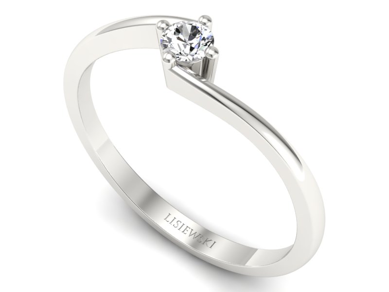 Złoty Pierścionek z brylantem białe złoto 585 - p16780b - 3