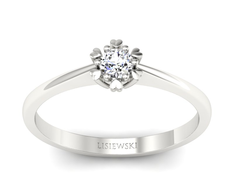 Złoty Pierścionek z brylantem białe złoto 585 - p16781b - 1