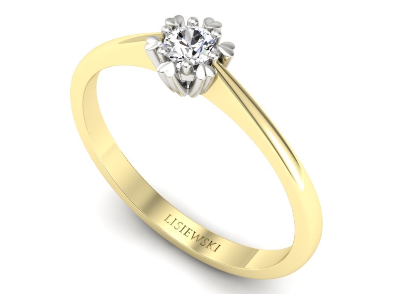 Pierścionek z brylantem z żółtego i białego złota - p16781zb - 3