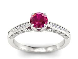 Pierścionek z rubinami i brylantami białe złoto - p16812br