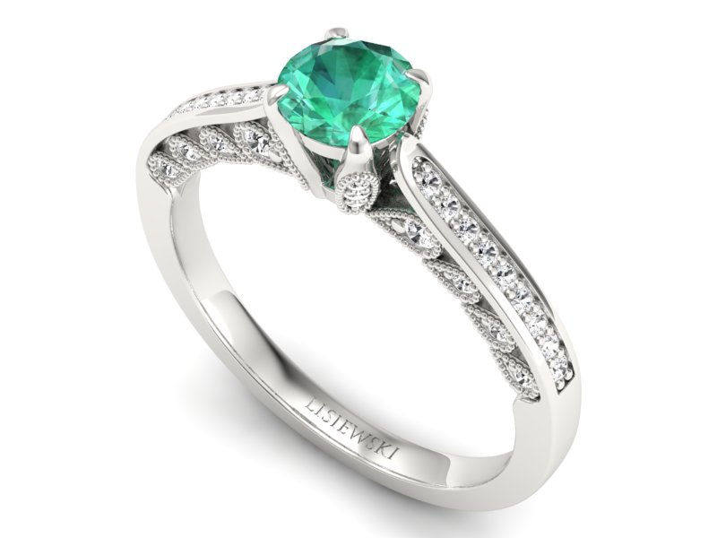 Złoty Pierścionek ze szmaragdem i brylantami - p16812bsm - 3