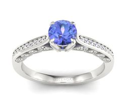 Pierścionek z tanzanitem białe złoto i brylantami - p16812bt